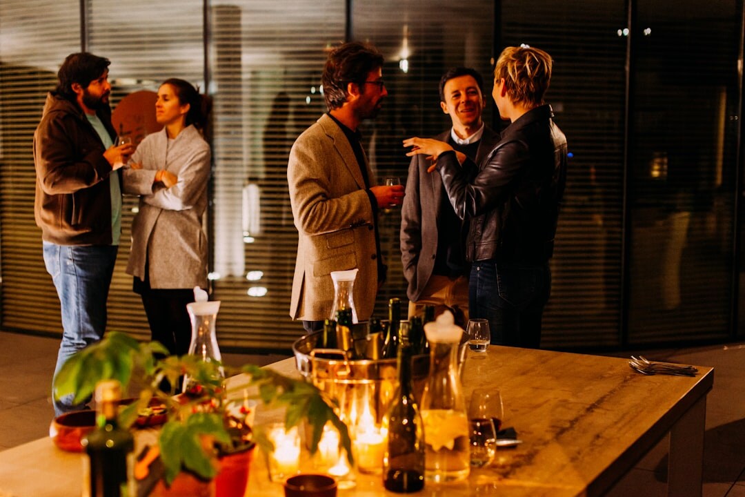 Business networking event with professionals exchanging ideas